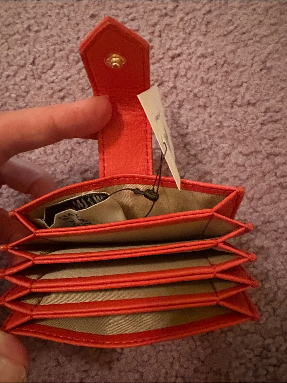 Naturalizer Orange Pebbled Leather Card Organizer with Gold Snaps